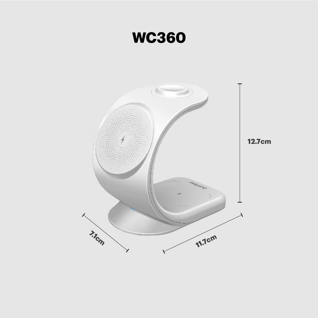 WC 360 Magnetic 3-in-1 Wireless Charging Station With 18W QC3.0 Wall Charger included