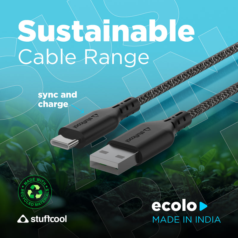 Ecolo Made From Recycled Plastic USB A to Type C PD Sync & Charge Cable