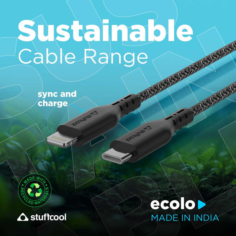 Ecolo Made From Recycled Plastic Type C to Lightning PD 20W Sync & Charge Cable