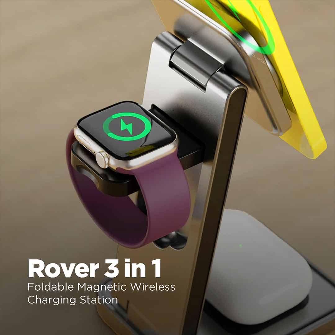 Rover 3 in 1 Foldable Aluminium Magnetic Wireless Charging Station