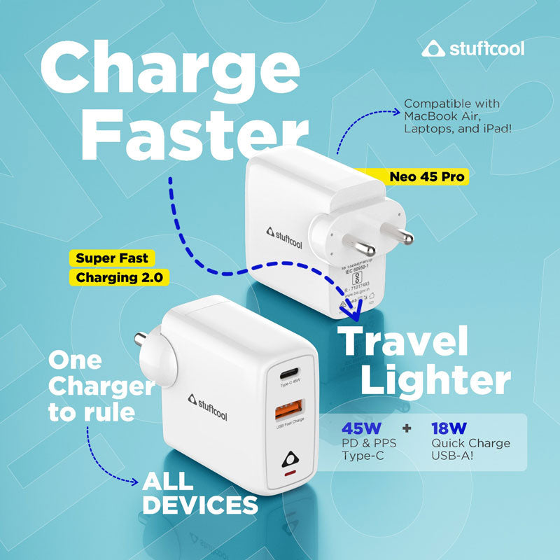 Neo 45 Pro Dual Port Super Fast Charging 2.0 Wall Charger