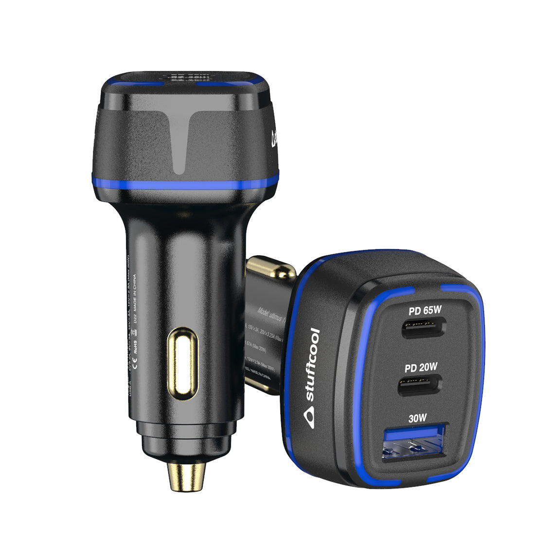 Ultimus 115W Three Port Car Charger With 65W Type C PD PPS Port, Type C 20W Port and Type A QC3.0 Port