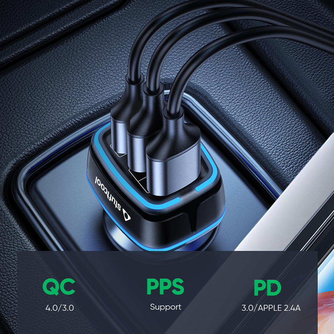 Ultimus 115W Three Port Car Charger With 65W Type C PD PPS Port, Type C 20W Port and Type A QC3.0 Port