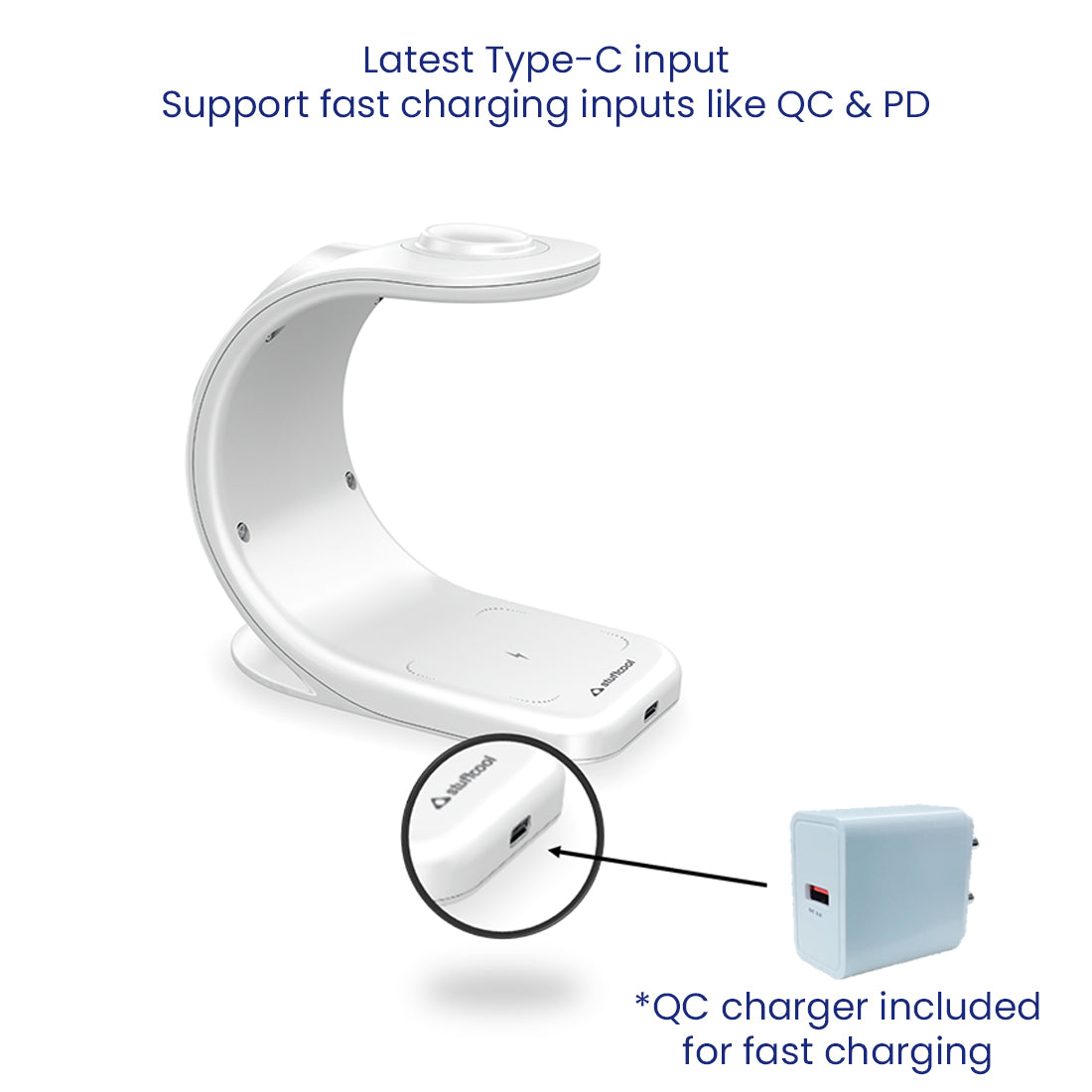 WC 360 Magnetic 3-in-1 Wireless Charging Station With 18W QC3.0 Wall Charger included