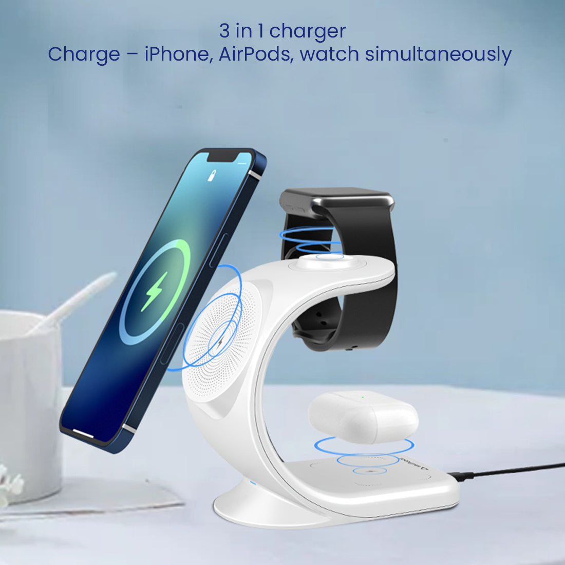 WC 360 Magnetic 3-in-1 Wireless Charging Station With 18W QC3.0 Wall Charger included